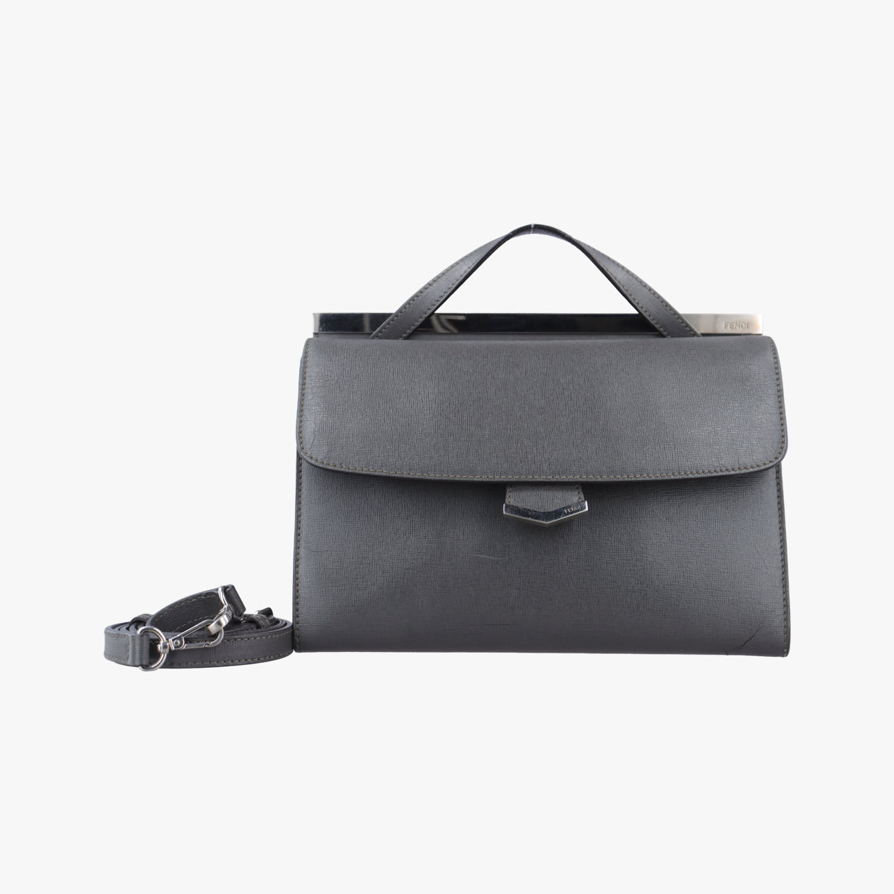 Pre-owned Fendi Demi Jour Grey Leather 8BT222 shoulderbag | stylenewstar