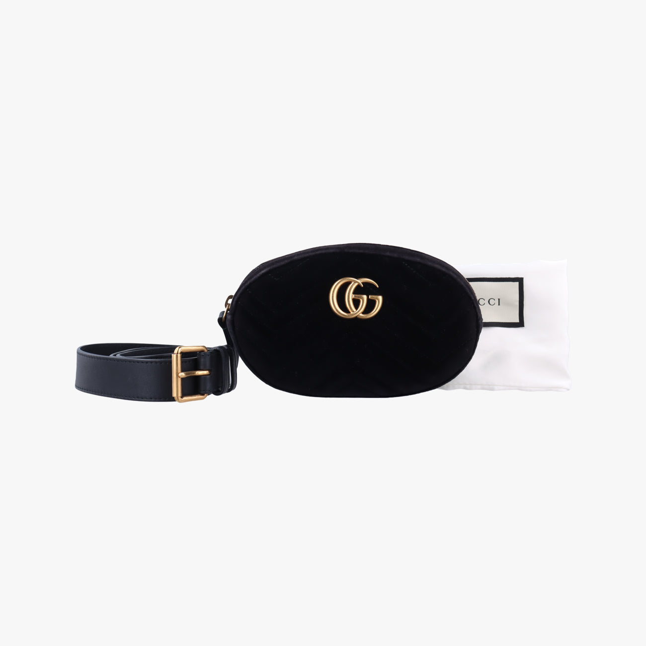 Pre-owned Gucci GG Marmont Black velour 476434 bum bag/waist bag | stylenewstar