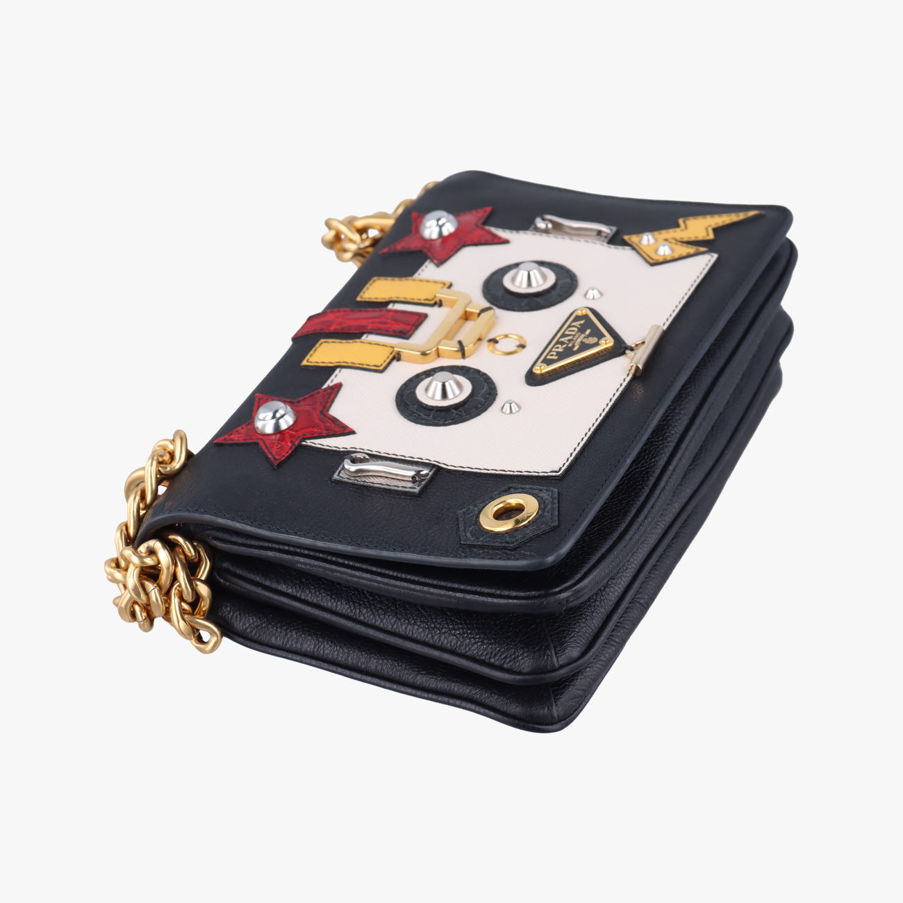 Pre-owned Prada Robot Flap Black×Multicolour Leather 1BD055 shoulderbag | stylenewstar