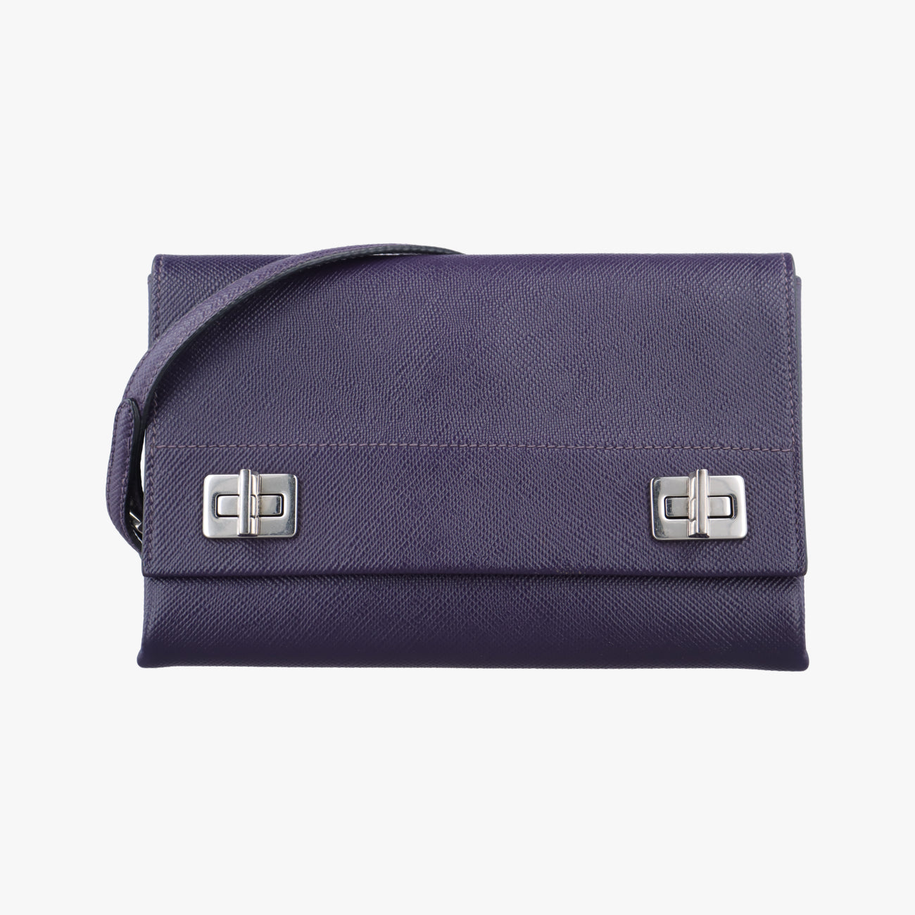 Pre-owned Prada Small Double Turnlock Purple SAFFIANO Leather BT955X shoulderbag | stylenewstar