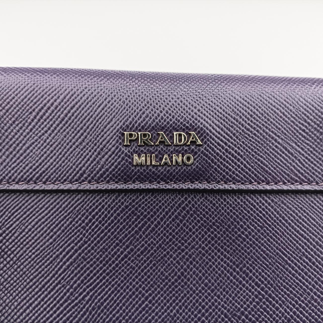 Pre-owned Prada Small Double Turnlock Purple SAFFIANO Leather BT955X shoulderbag | stylenewstar