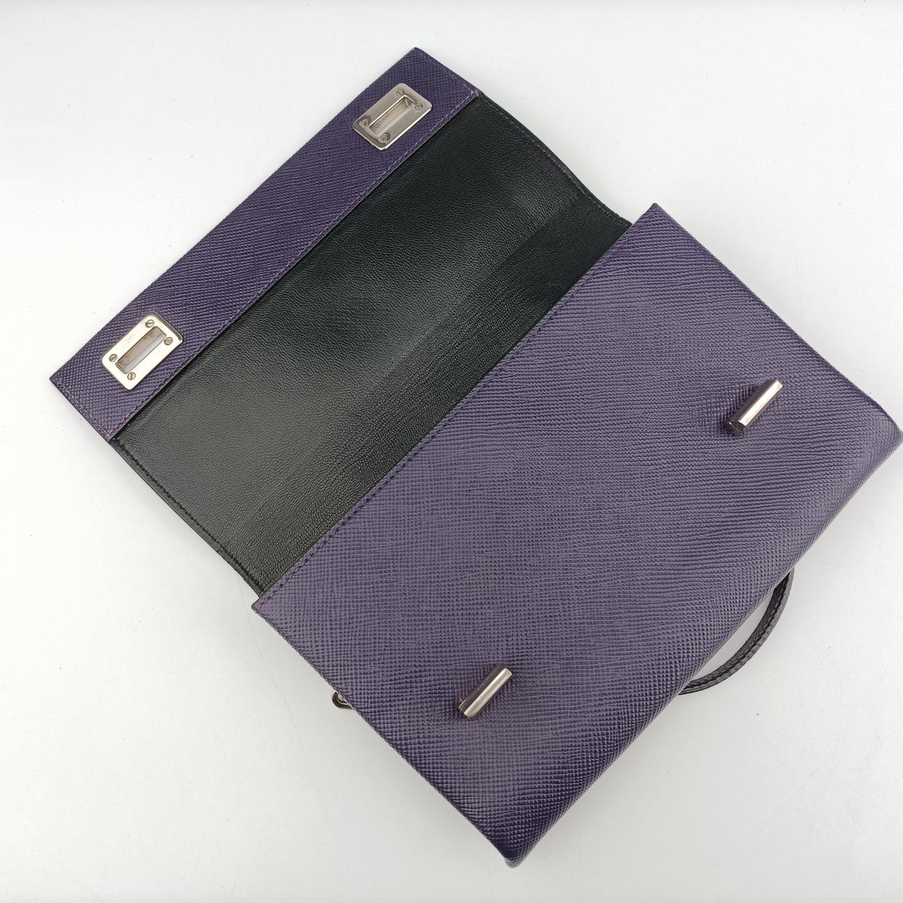 Pre-owned Prada Small Double Turnlock Purple SAFFIANO Leather BT955X shoulderbag | stylenewstar