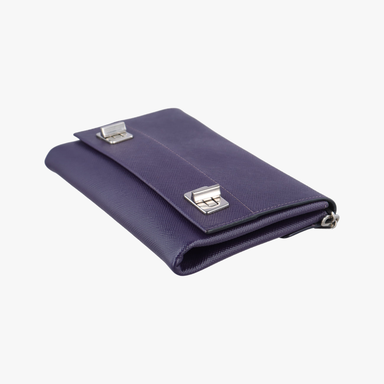 Pre-owned Prada Small Double Turnlock Purple SAFFIANO Leather BT955X shoulderbag | stylenewstar