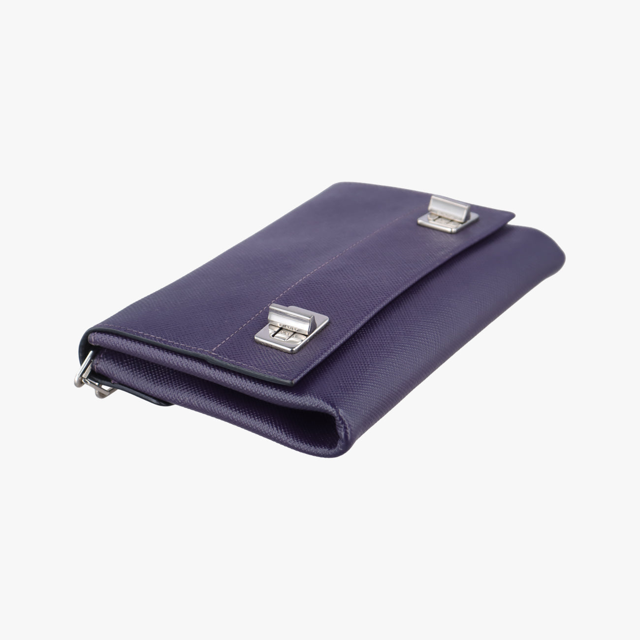 Pre-owned Prada Small Double Turnlock Purple SAFFIANO Leather BT955X shoulderbag | stylenewstar