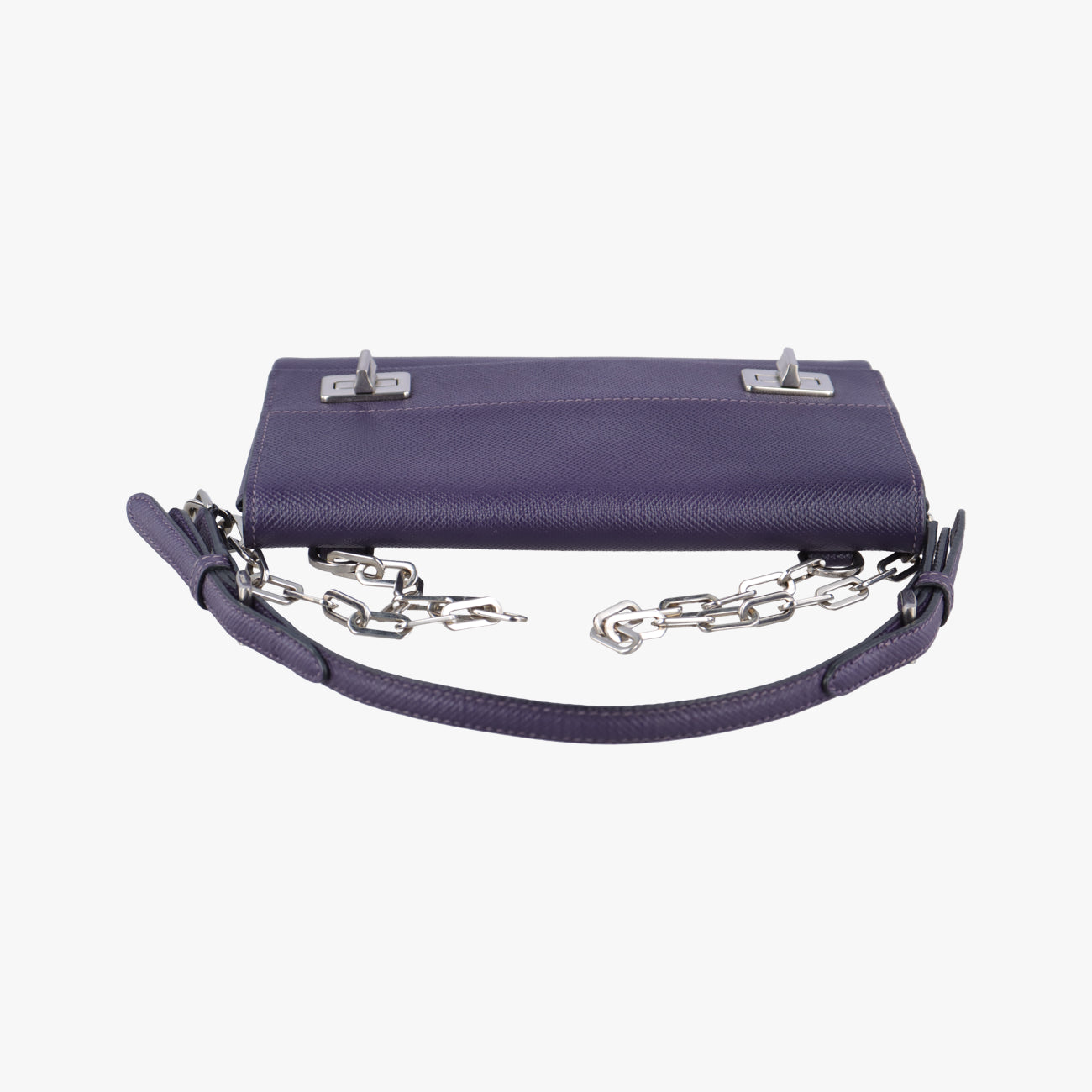 Pre-owned Prada Small Double Turnlock Purple SAFFIANO Leather BT955X shoulderbag | stylenewstar