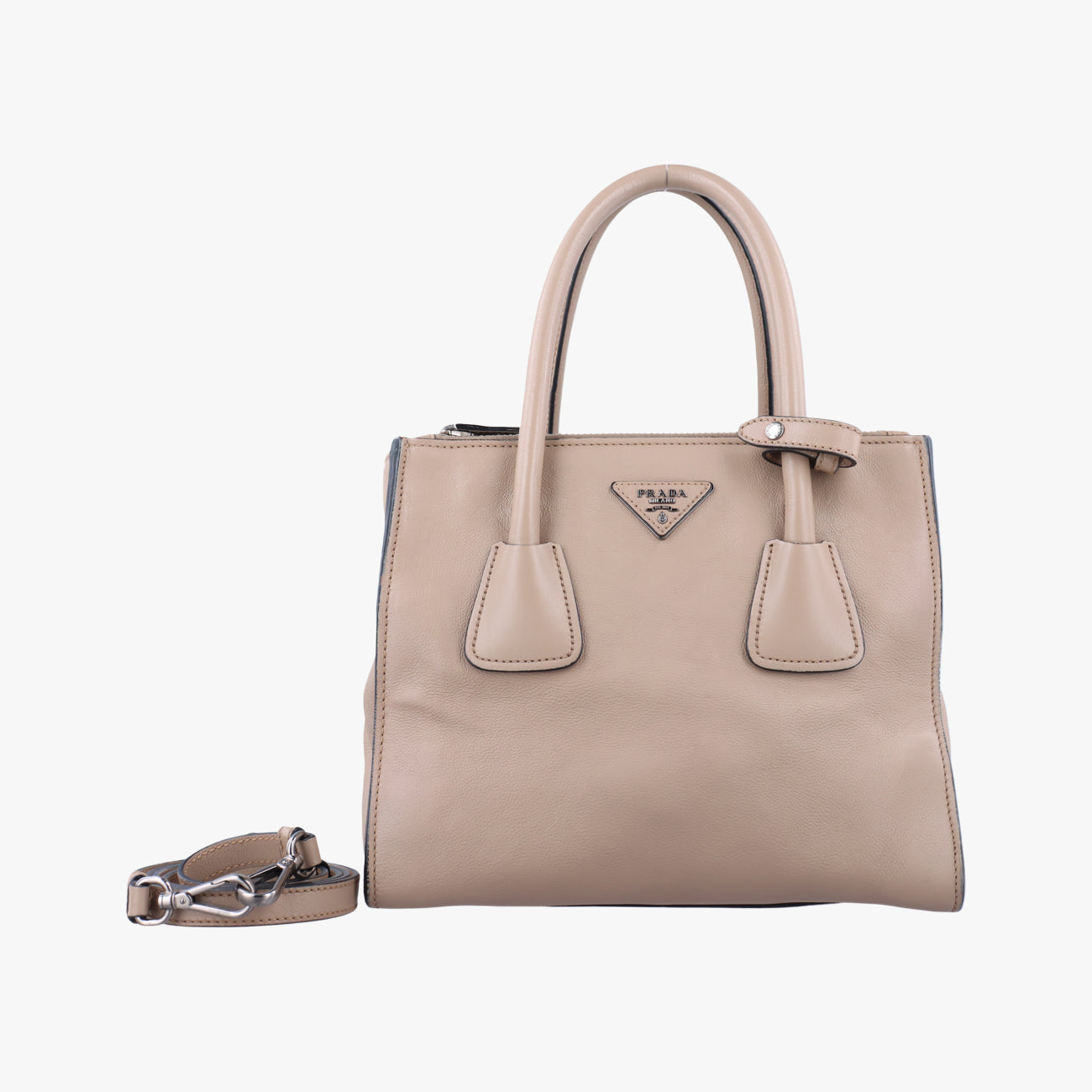 Pre-owned Prada Glace Twin Pocket Tote Beige leather B2625M shoulderbag | stylenewstar