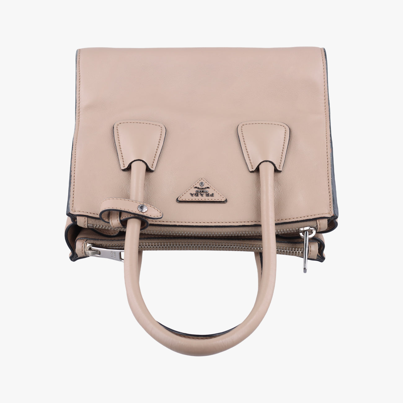 Pre-owned Prada Glace Twin Pocket Tote Beige leather B2625M shoulderbag | stylenewstar