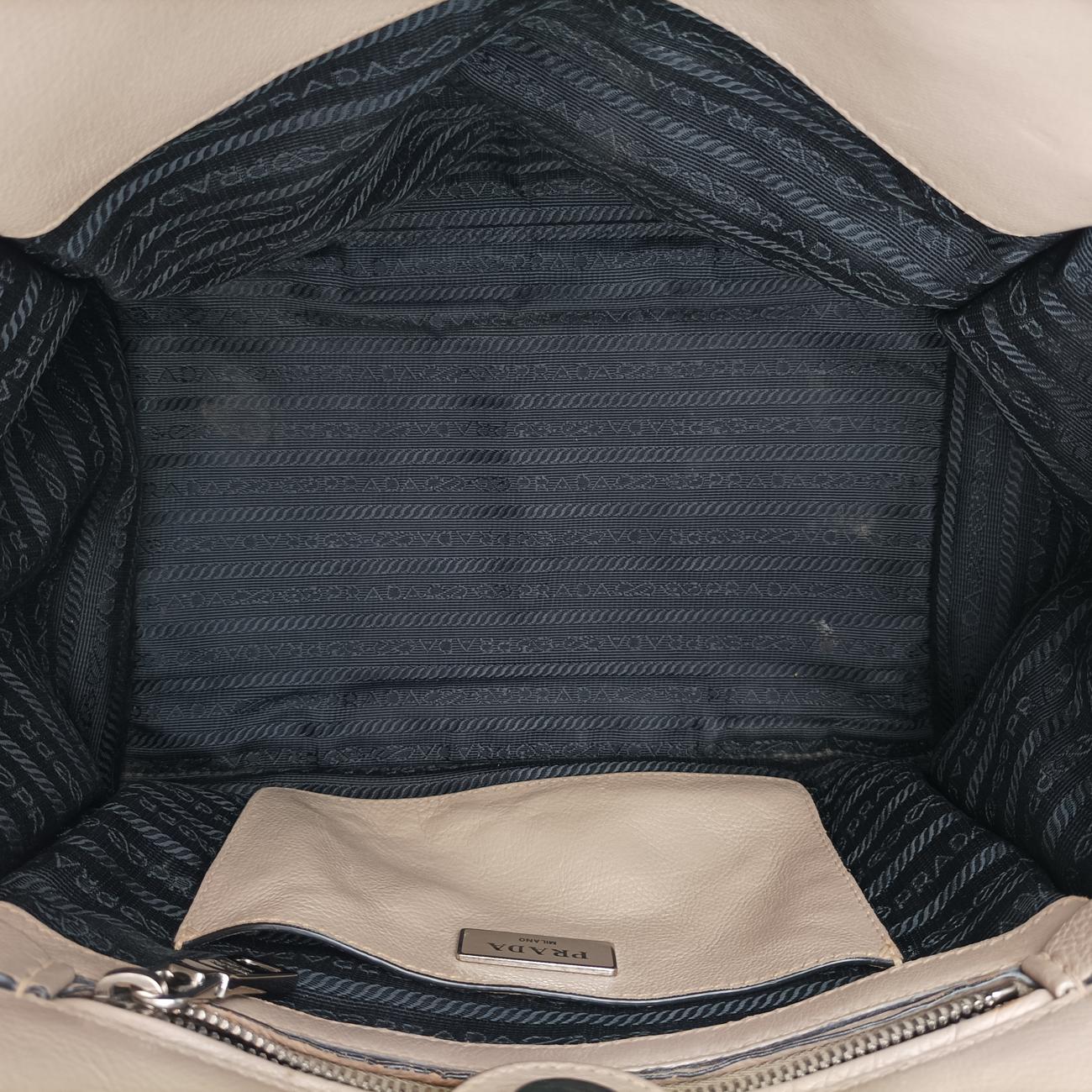 Pre-owned Prada Glace Twin Pocket Tote Beige leather B2625M shoulderbag | stylenewstar