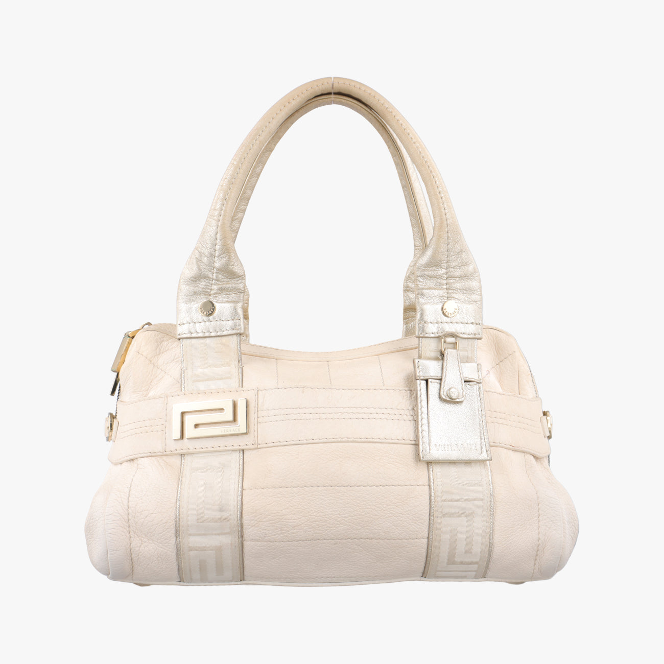 Pre-owned VERSACE Zucca White Leather  handbag | stylenewstar