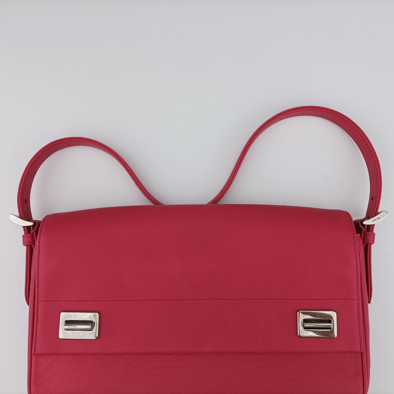 Pre-owned Prada Double Turnlock Pink SAFFIANO Leather BR5083 shoulderbag | stylenewstar