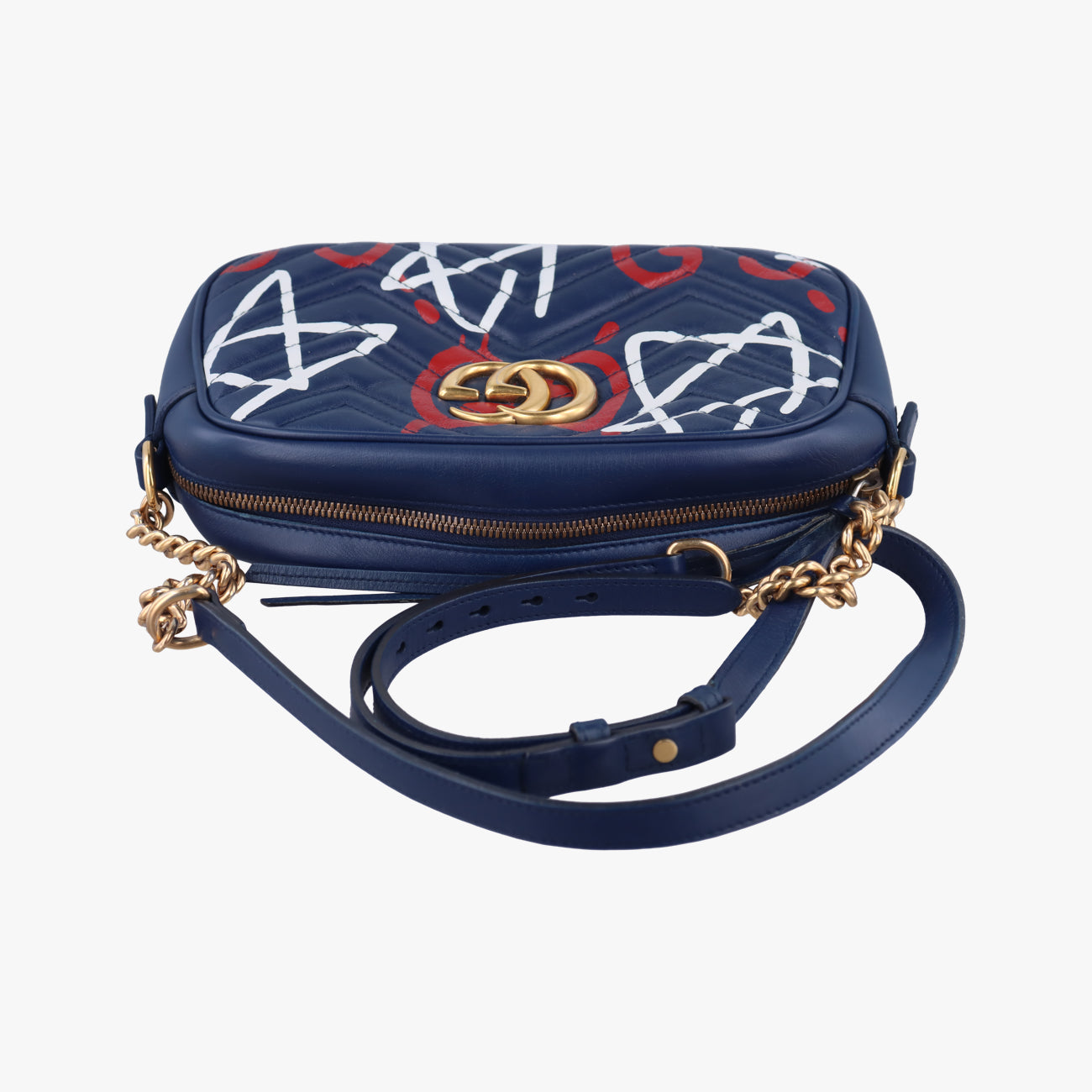 Pre-owned Gucci GG Marmont Navy×Multicolour Leather 447632 shoulderbag | stylenewstar