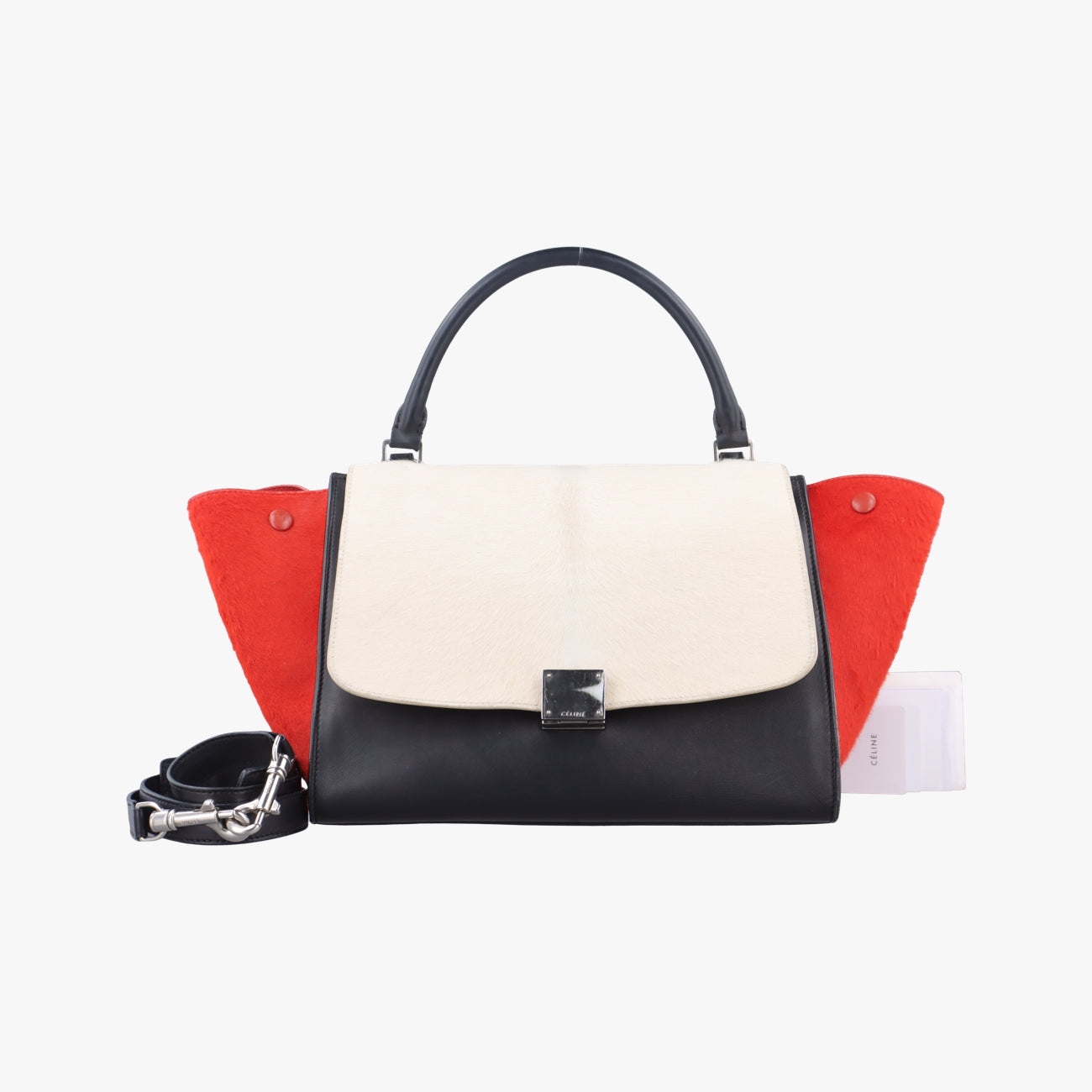 Pre-owned Celine Trapèze Red x Black x White Leather x Ponyhair  shoulderbag | stylenewstar