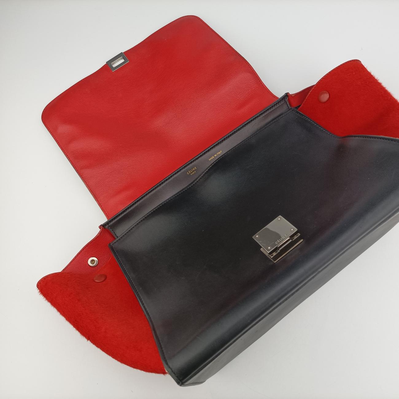 Pre-owned Celine Trapèze Red x Black x White Leather x Ponyhair  shoulderbag | stylenewstar