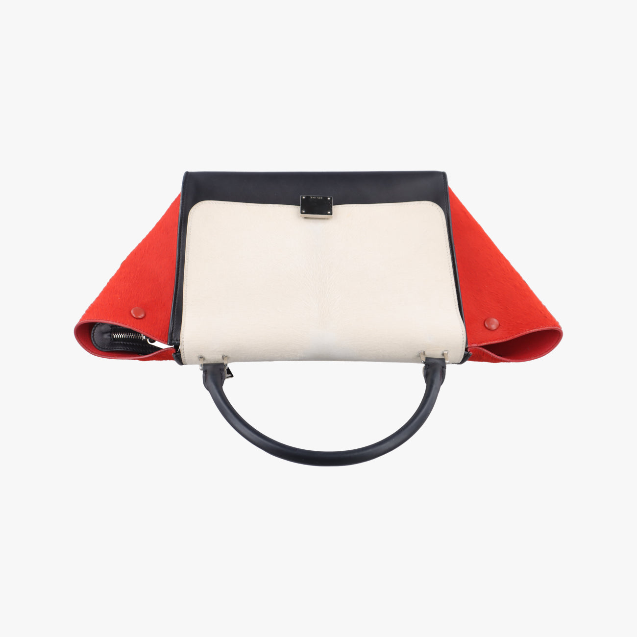 Pre-owned Celine Trapèze Red x Black x White Leather x Ponyhair  shoulderbag | stylenewstar