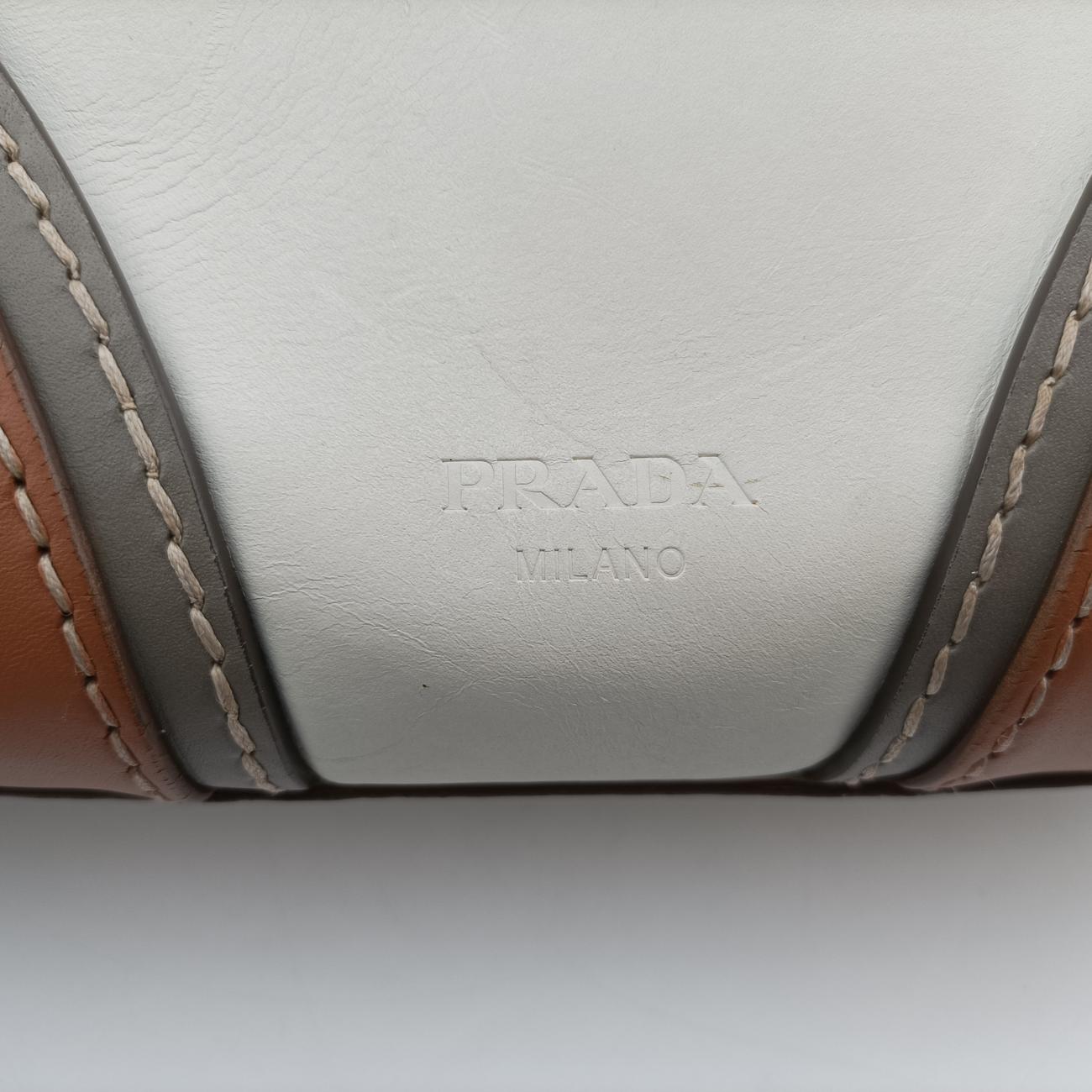 Vintage Prada City calf stitch handle Beige x White Leather BL0920 shoulderbag | stylenewstar