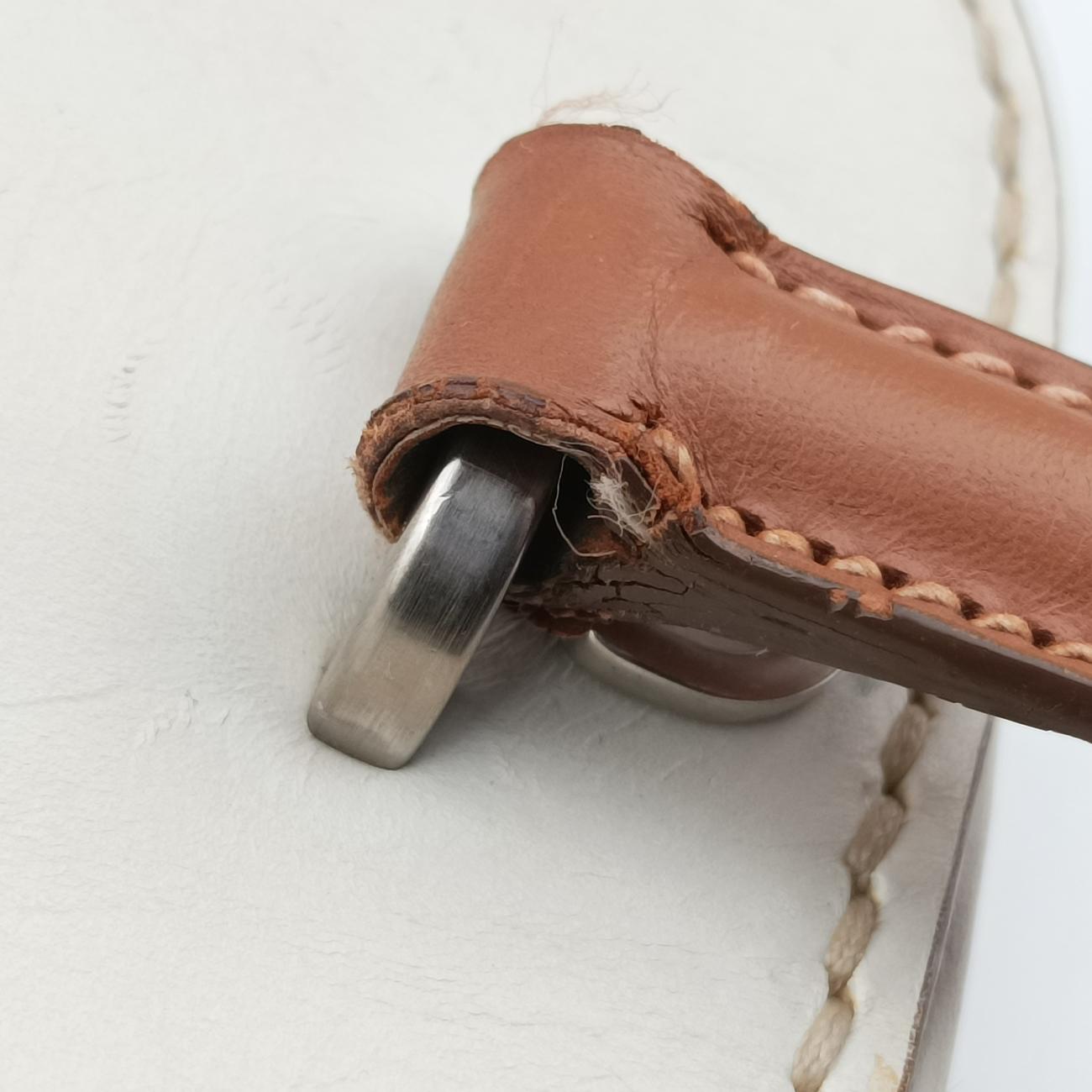 Vintage Prada City calf stitch handle Beige x White Leather BL0920 shoulderbag | stylenewstar