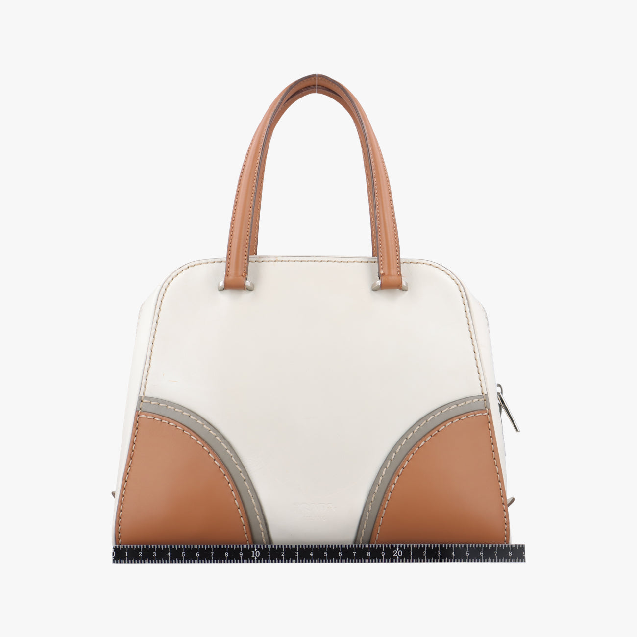 Vintage Prada City calf stitch handle Beige x White Leather BL0920 shoulderbag | stylenewstar