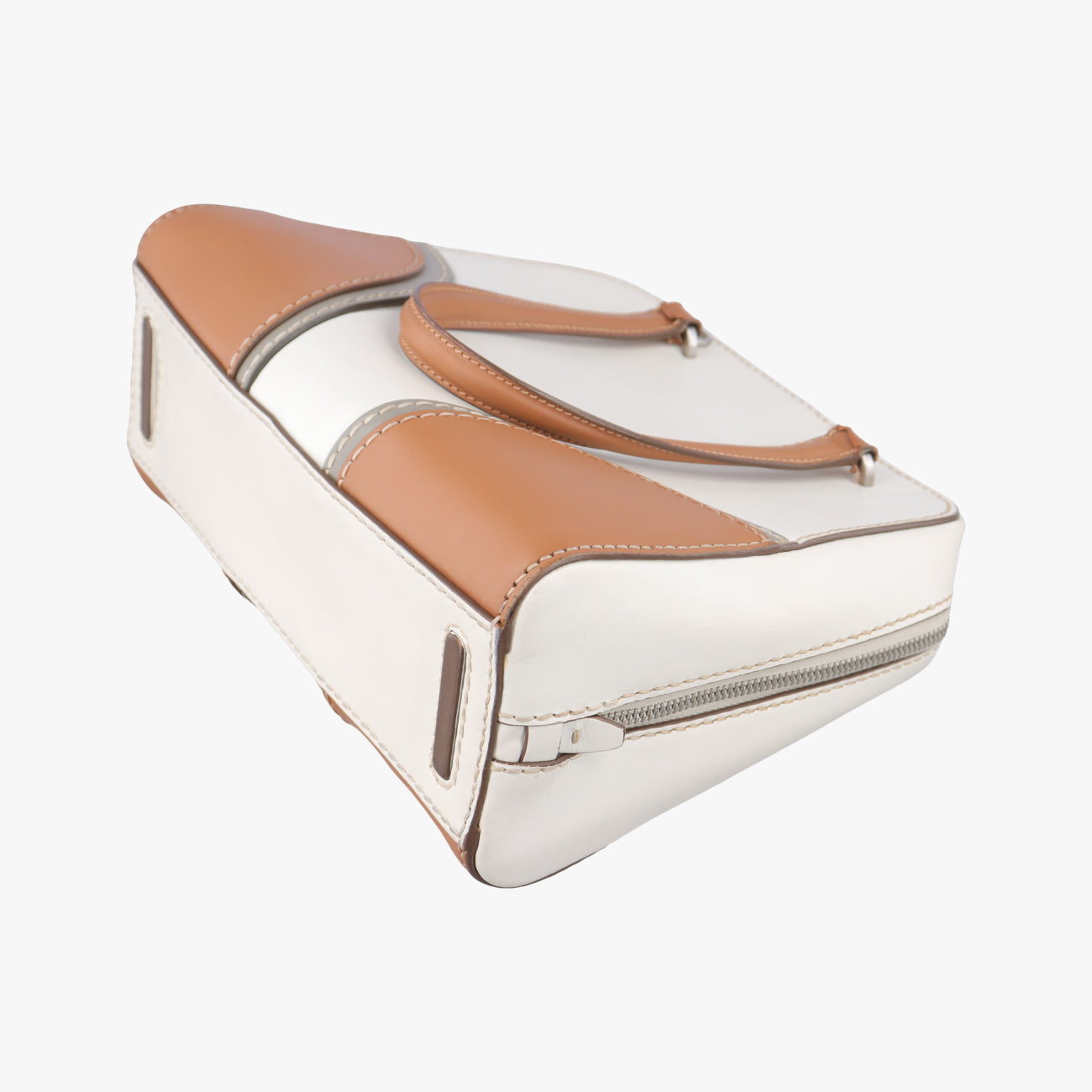 Vintage Prada City calf stitch handle Beige x White Leather BL0920 shoulderbag | stylenewstar