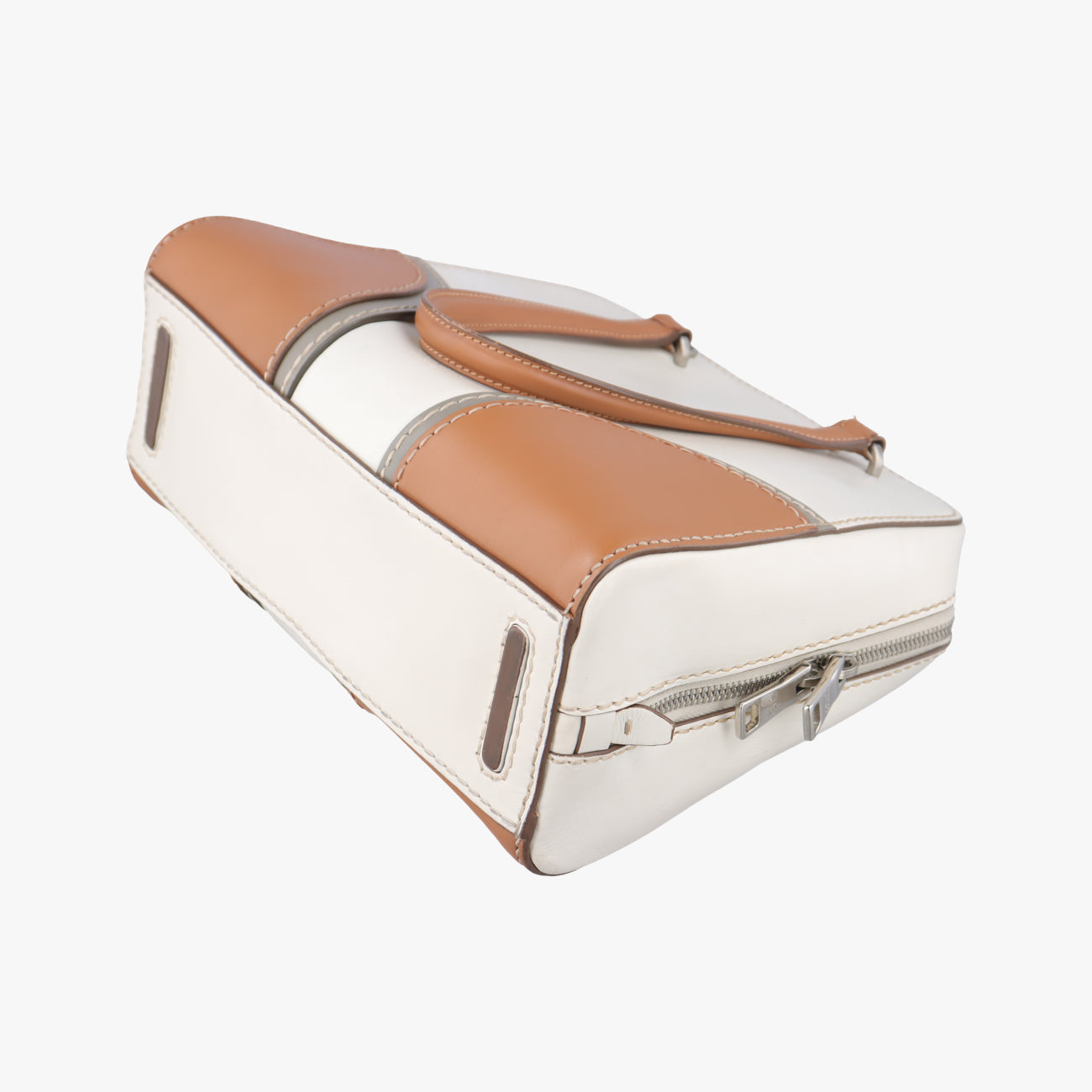 Vintage Prada City calf stitch handle Beige x White Leather BL0920 shoulderbag | stylenewstar