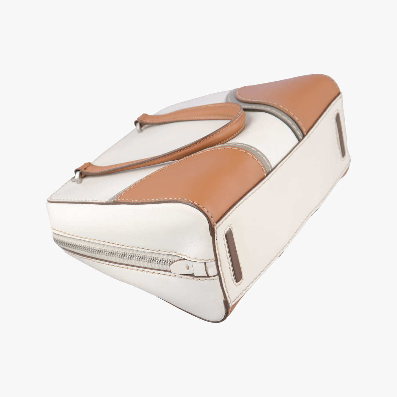 Vintage Prada City calf stitch handle Beige x White Leather BL0920 shoulderbag | stylenewstar