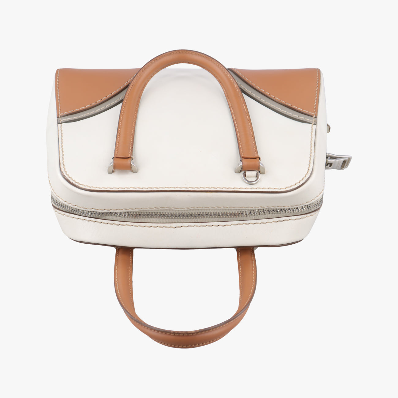 Vintage Prada City calf stitch handle Beige x White Leather BL0920 shoulderbag | stylenewstar