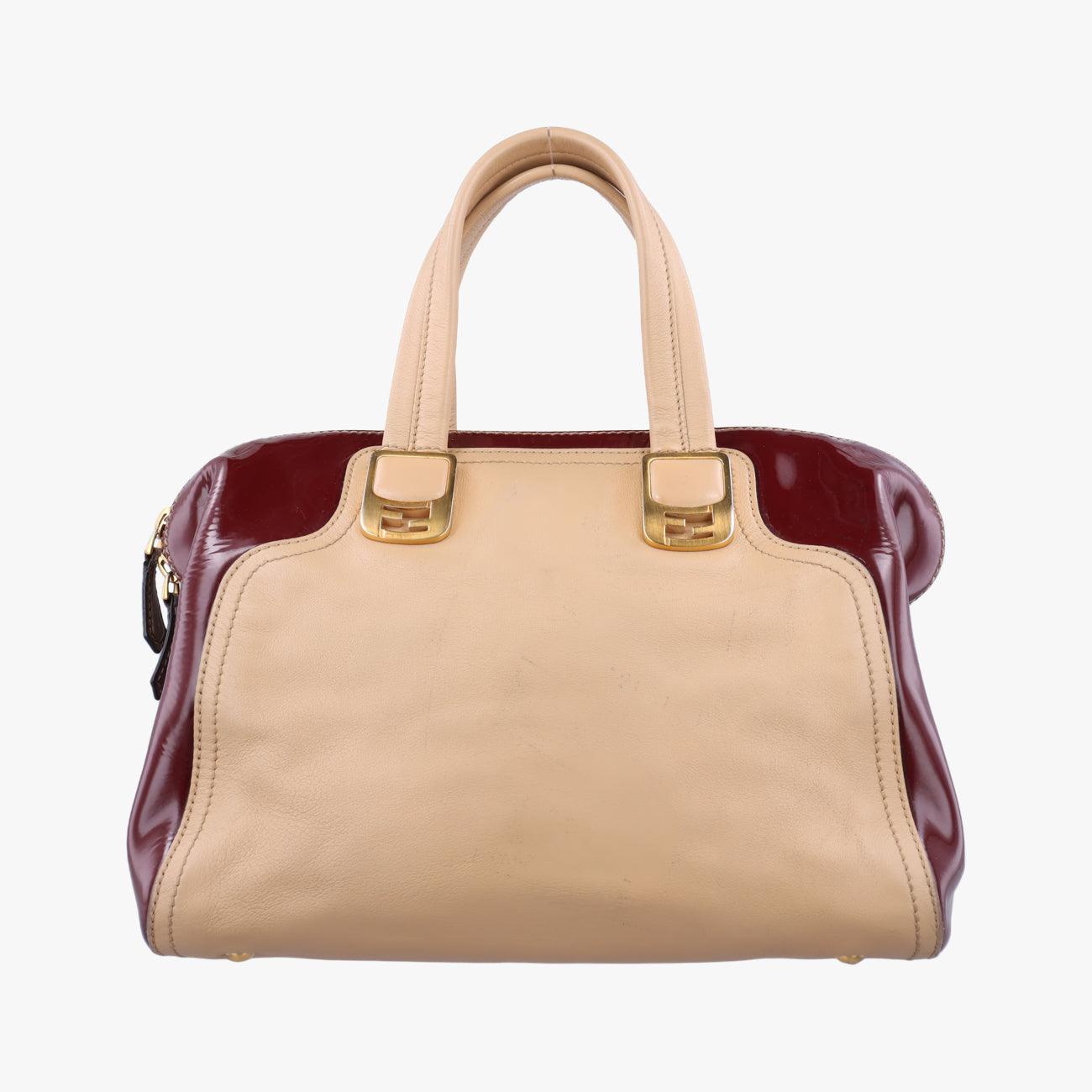 Pre-owned Fendi Chameleon Beige×Burgundy Leather 8BL114 handbag | stylenewstar