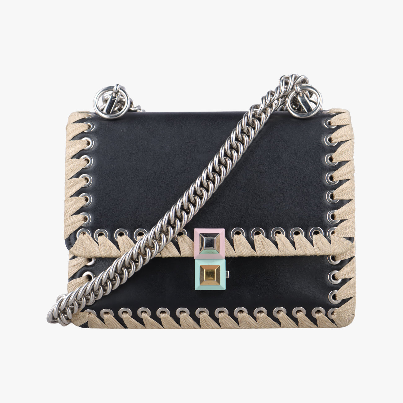 Pre-owned Fendi studded Kan I Black×Multicolour Leather 8M0381 shoulderbag | stylenewstar