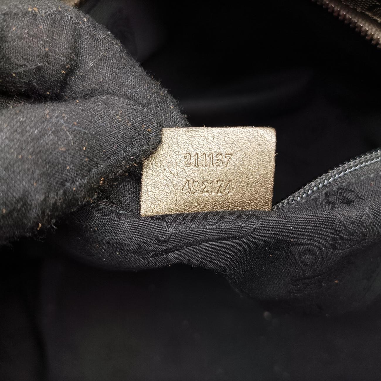 Pre-owned Gucci GG Imprime Metallic Gray Gold PVC coated canvas 211137 shoulderbag | stylenewstar