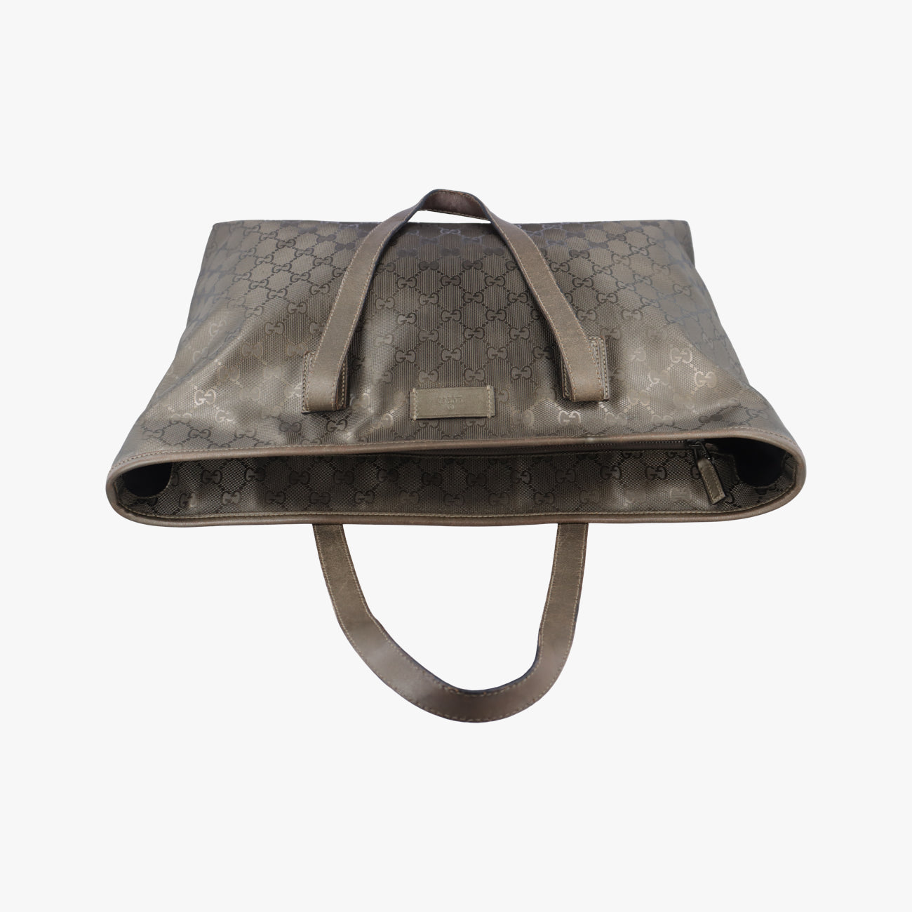 Pre-owned Gucci GG Imprime Metallic Gray Gold PVC coated canvas 211137 shoulderbag | stylenewstar