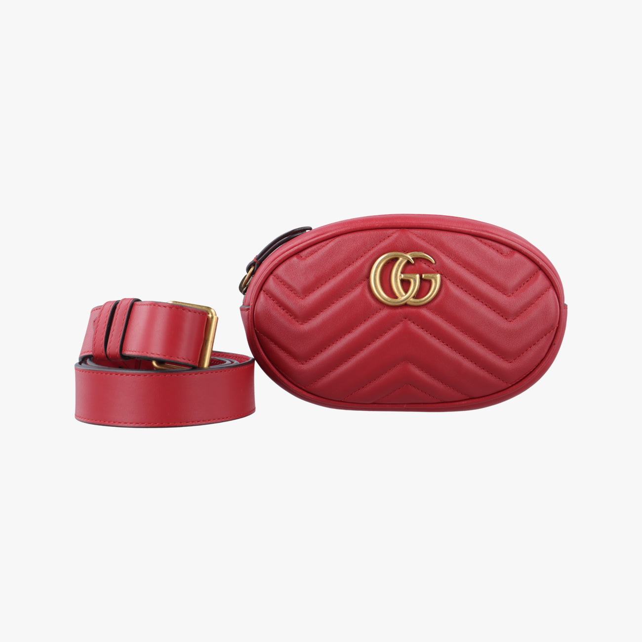 Pre-owned Gucci GG Marmont Red Leather 476434 bum bag/waist bag | stylenewstar
