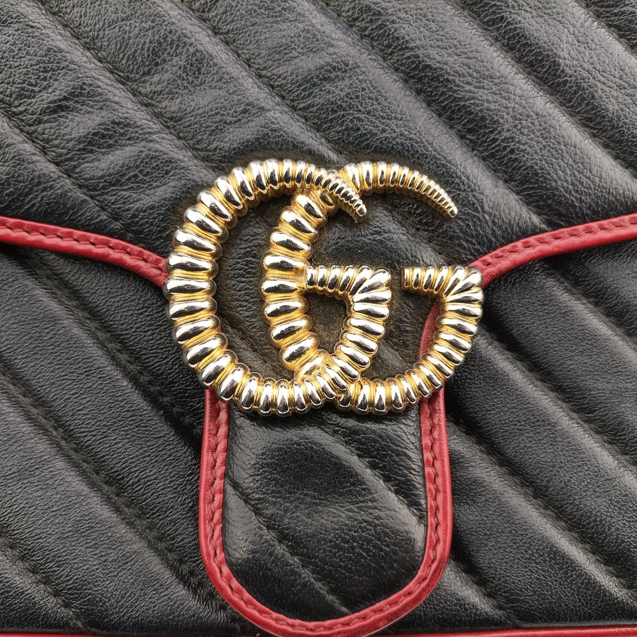 Pre-owned Gucci GG Marmont Black×red Leather 443497 shoulderbag | stylenewstar