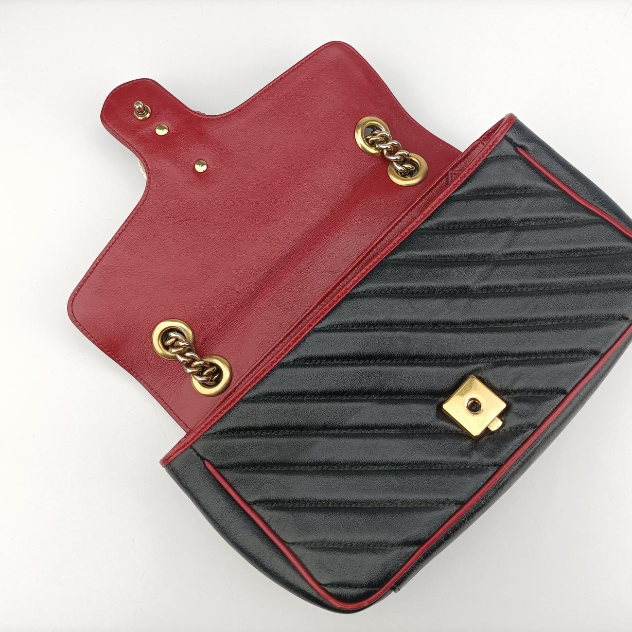 Pre-owned Gucci GG Marmont Black×red Leather 443497 shoulderbag | stylenewstar