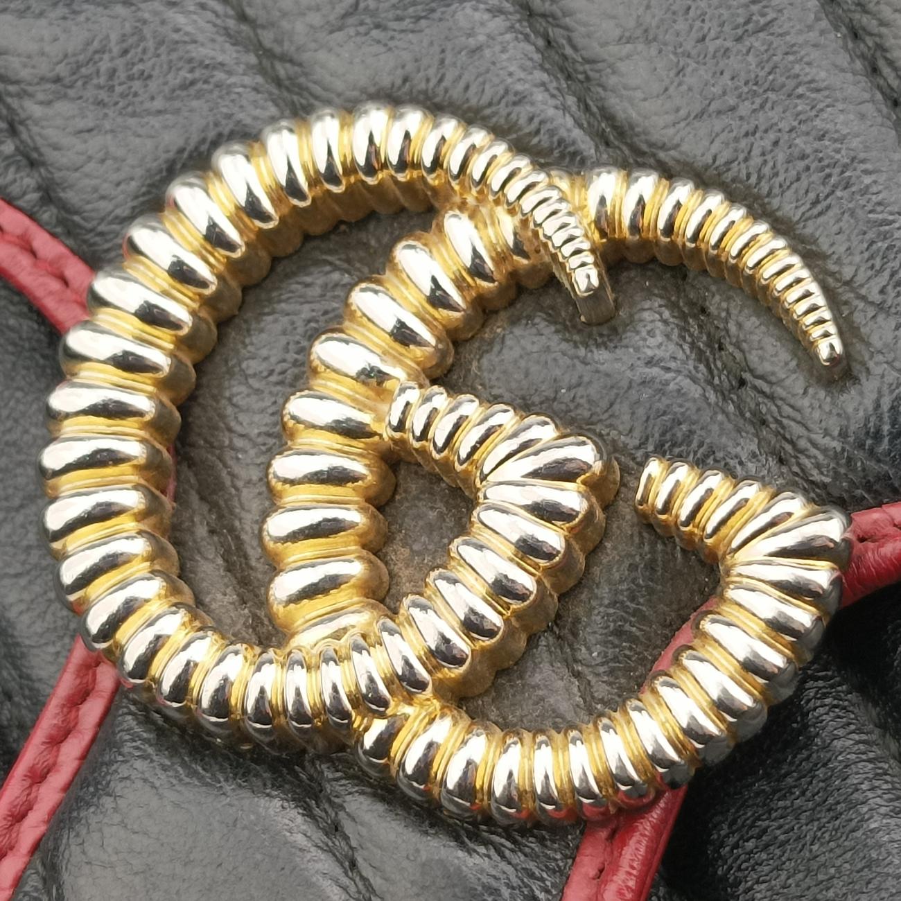 Pre-owned Gucci GG Marmont Black×red Leather 443497 shoulderbag | stylenewstar