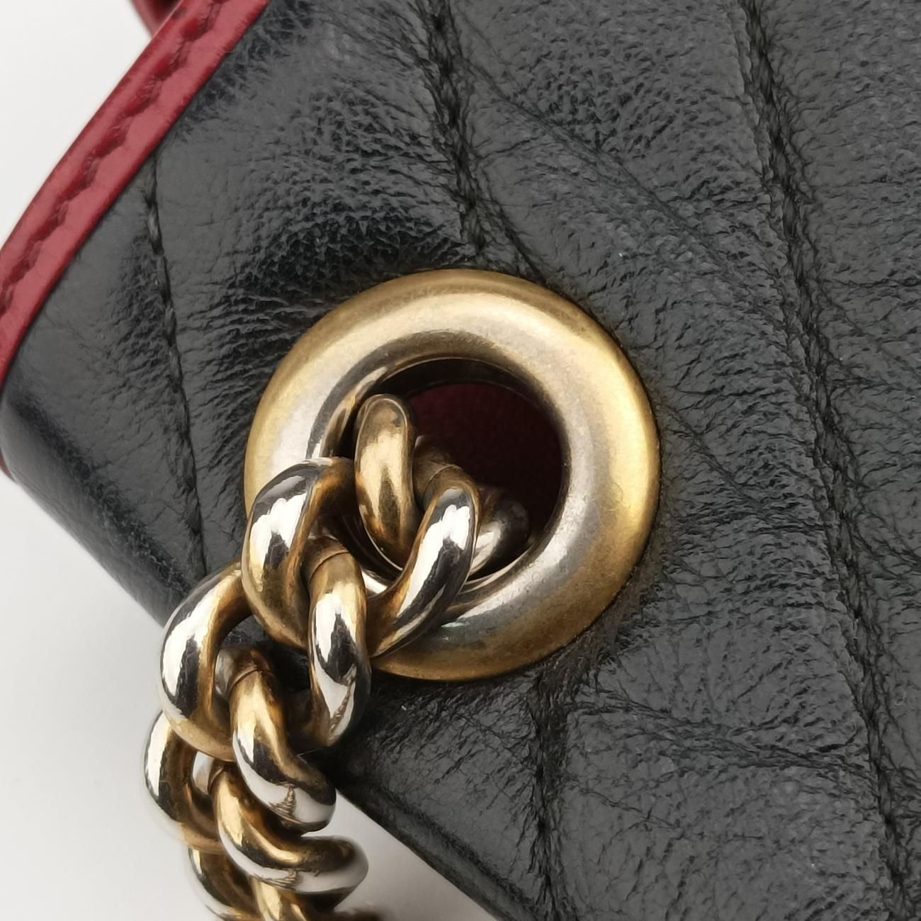 Pre-owned Gucci GG Marmont Black×red Leather 443497 shoulderbag | stylenewstar