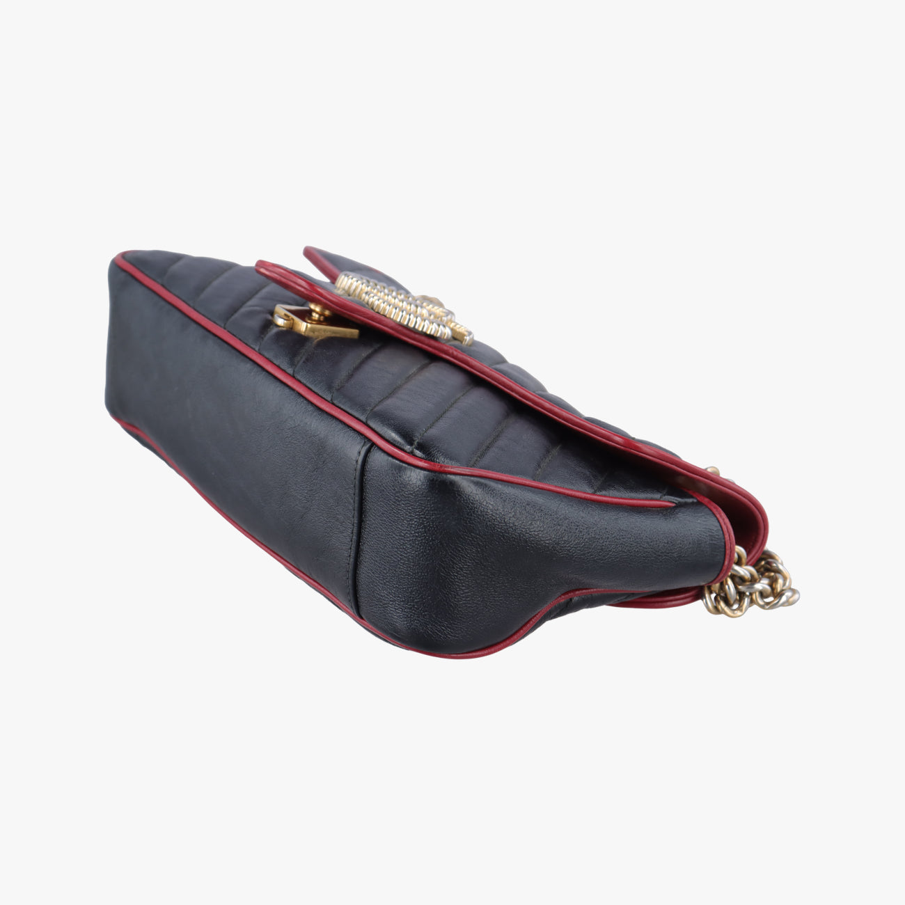 Pre-owned Gucci GG Marmont Black×red Leather 443497 shoulderbag | stylenewstar
