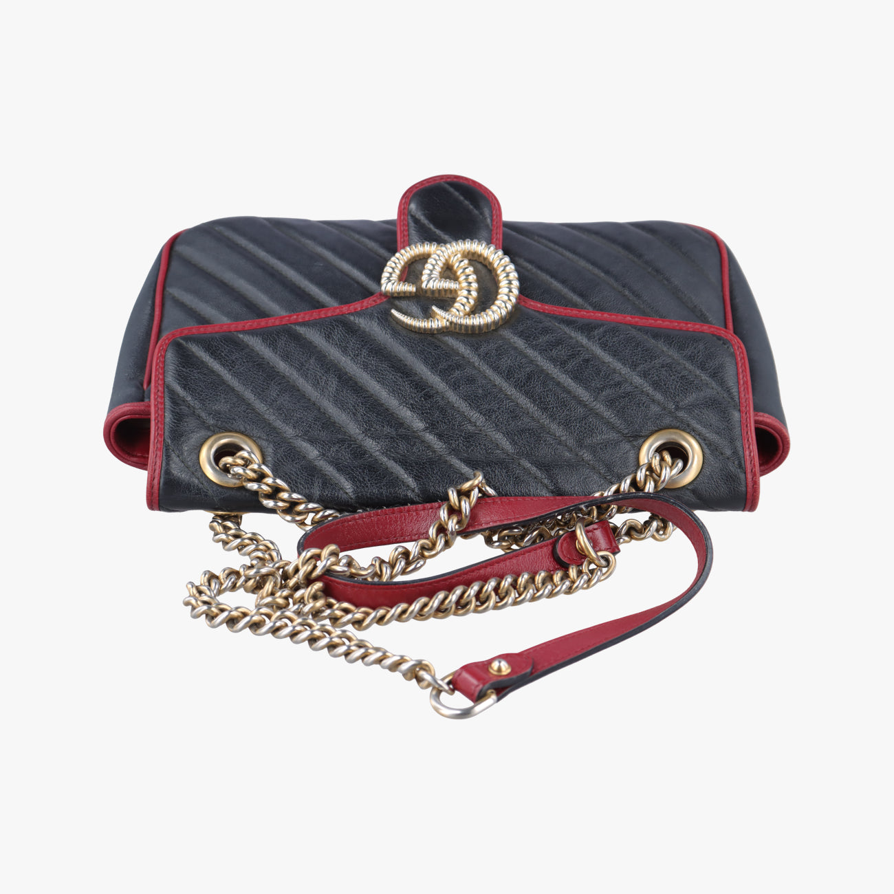 Pre-owned Gucci GG Marmont Black×red Leather 443497 shoulderbag | stylenewstar