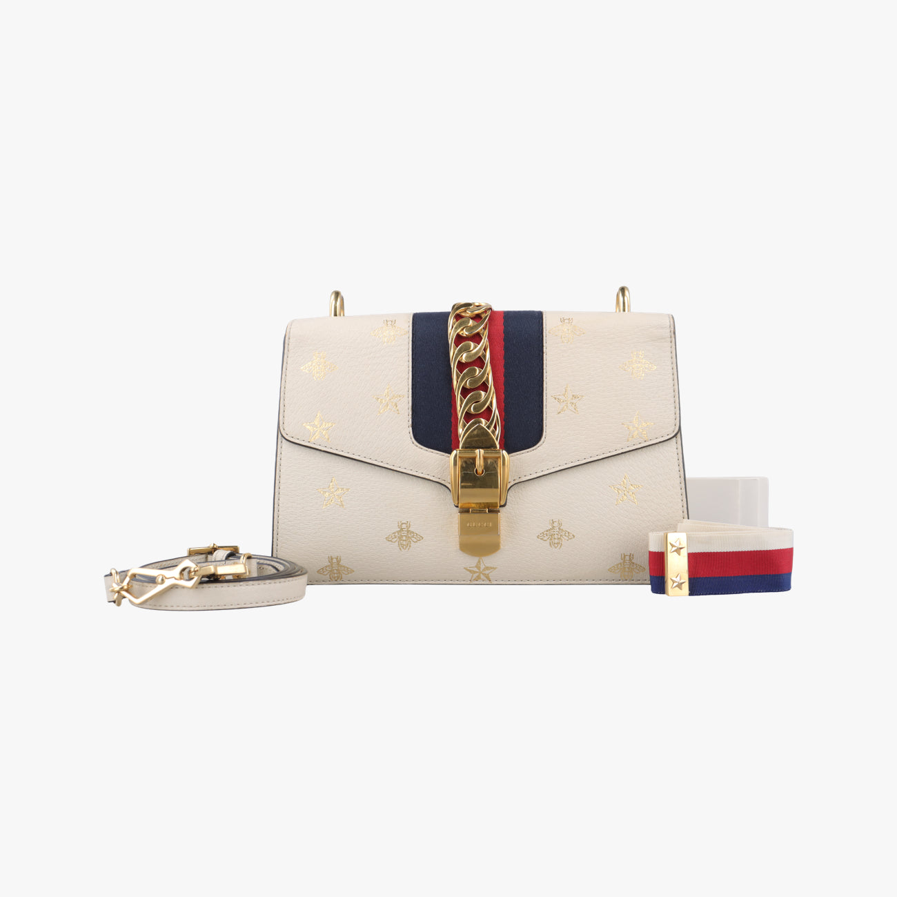 Secondhand Gucci Sylvie Ivory x Navy x Red Leather 524405 shoulderbag | stylenewstar