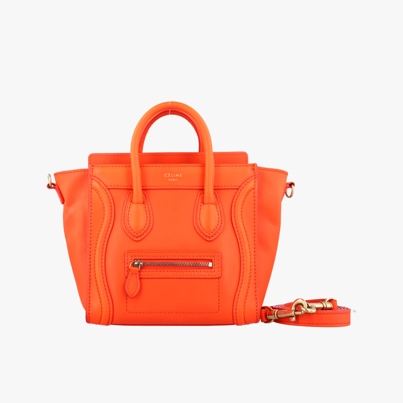 Pre-owned Celine luggage nano shopper Orange Leather  shoulderbag | stylenewstar