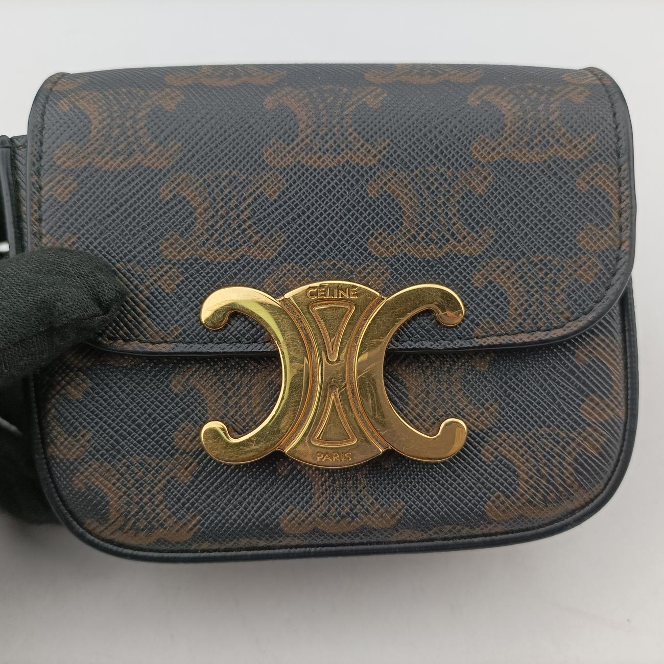 Vintage Celine Mini Triomphe Brown PVC coated canvas  shoulderbag | stylenewstar