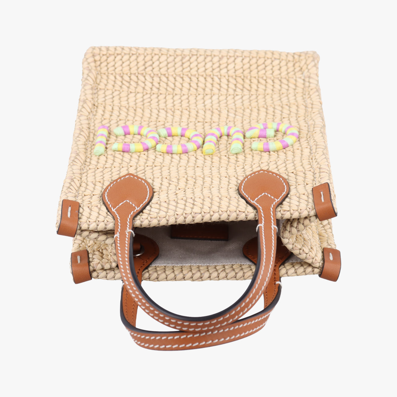 Pre-owned Gucci Super Mini Straw-Effect Brown×beige straw×Leather 780083 shoulderbag | stylenewstar