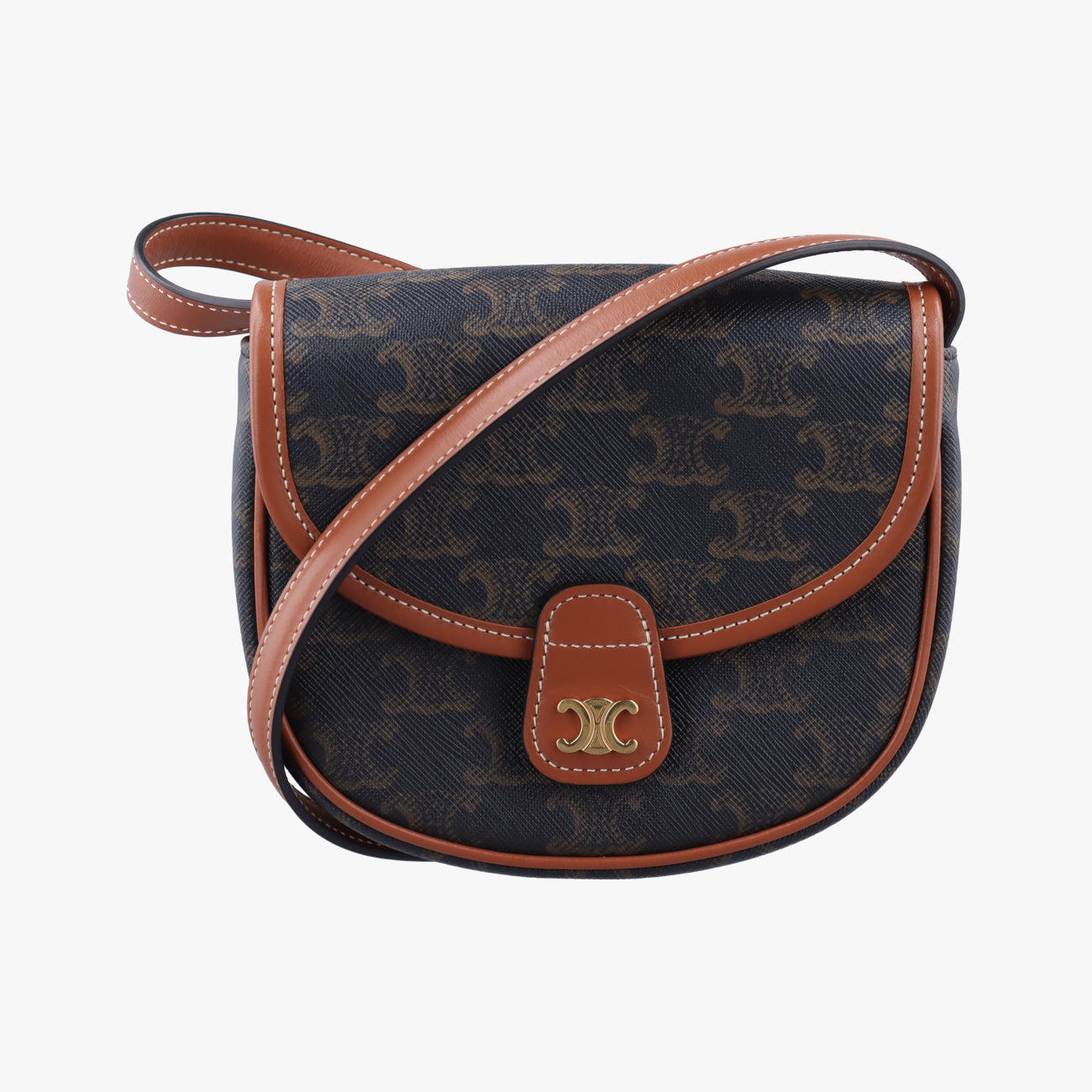 Pre-owned Celine Triomphe Mini Besace Tan Brown PVC coated canvas  shoulderbag | stylenewstar