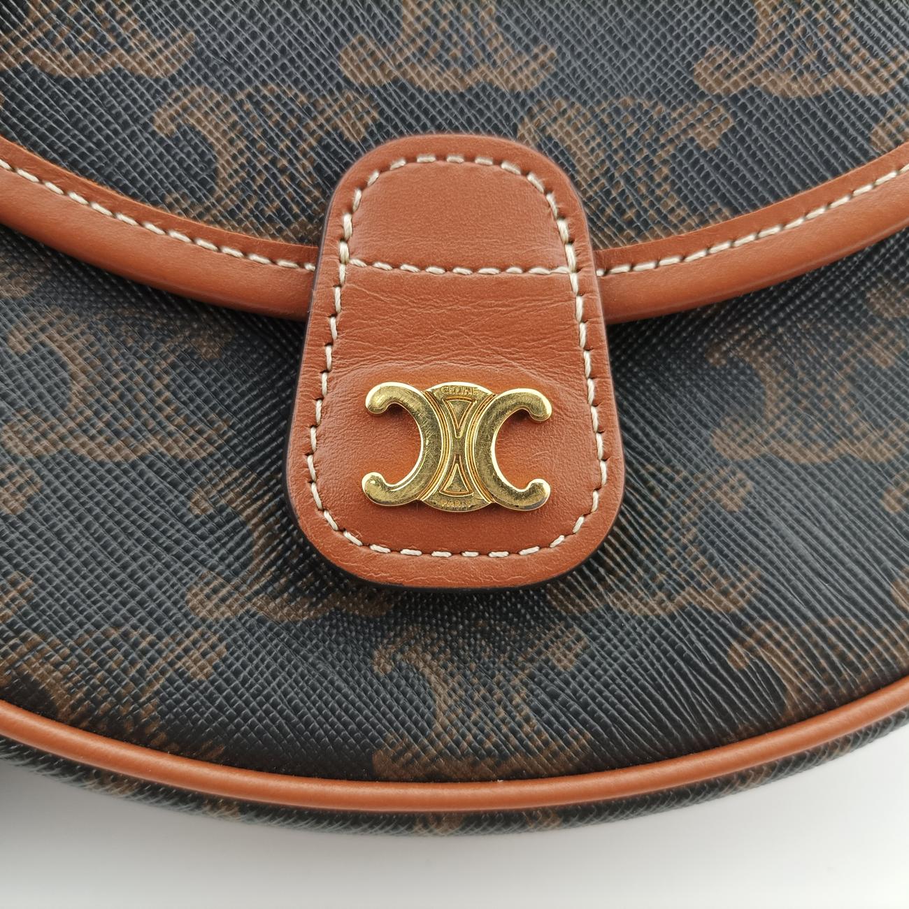 Pre-owned Celine Triomphe Mini Besace Tan Brown PVC coated canvas  shoulderbag | stylenewstar