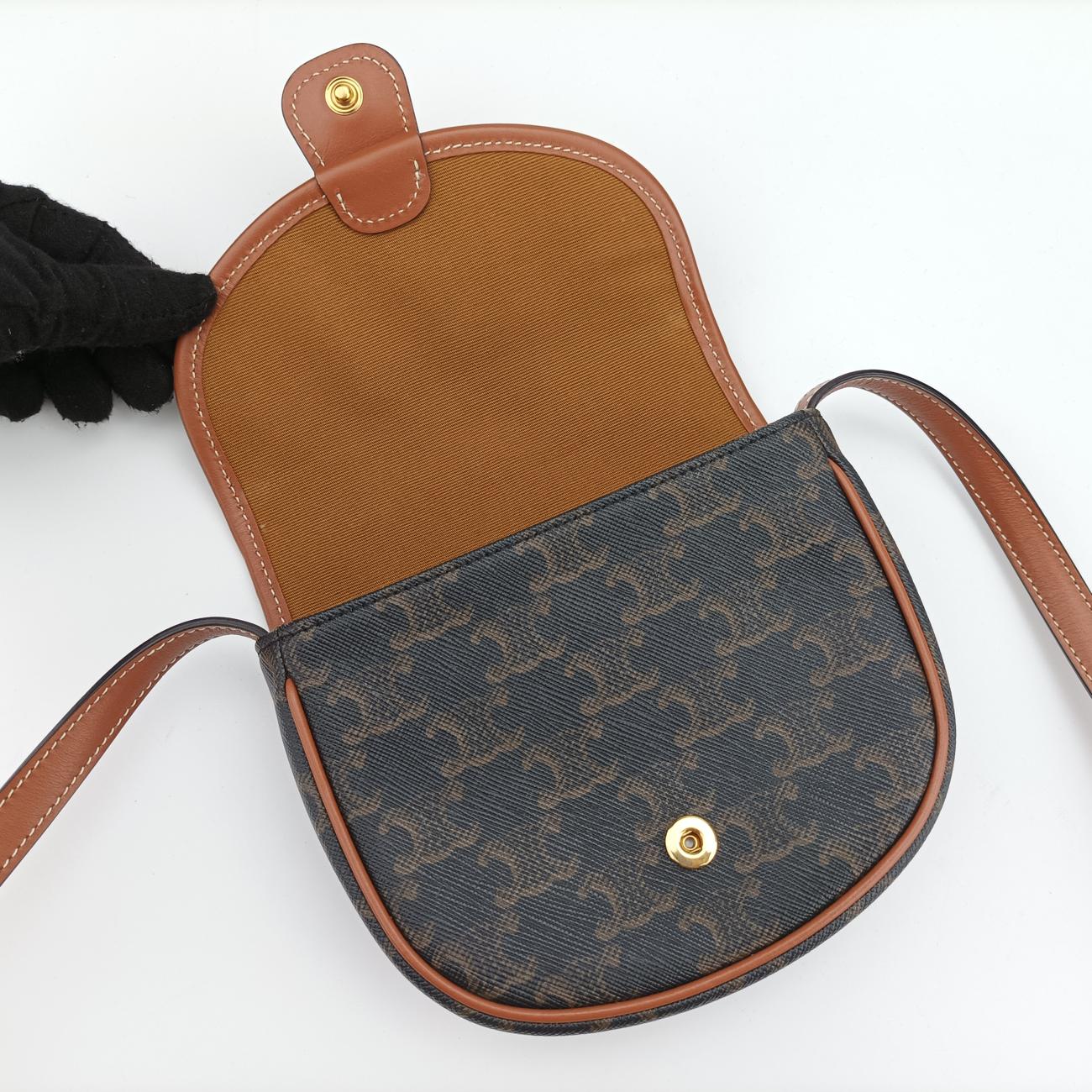 Pre-owned Celine Triomphe Mini Besace Tan Brown PVC coated canvas  shoulderbag | stylenewstar