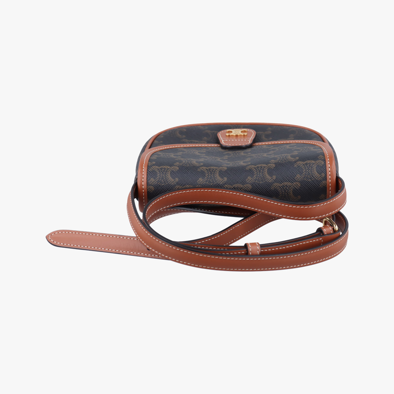 Pre-owned Celine Triomphe Mini Besace Tan Brown PVC coated canvas  shoulderbag | stylenewstar