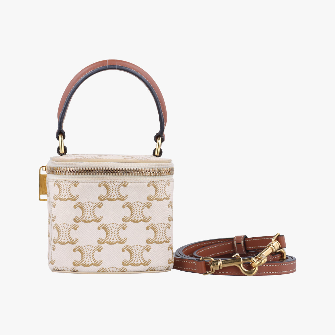 Pre-owned Celine TRIOMPHE mini vanity case White PVC coated canvas  U-DS-0243 White PVC coated canvas  shoulderbag | stylenewstar