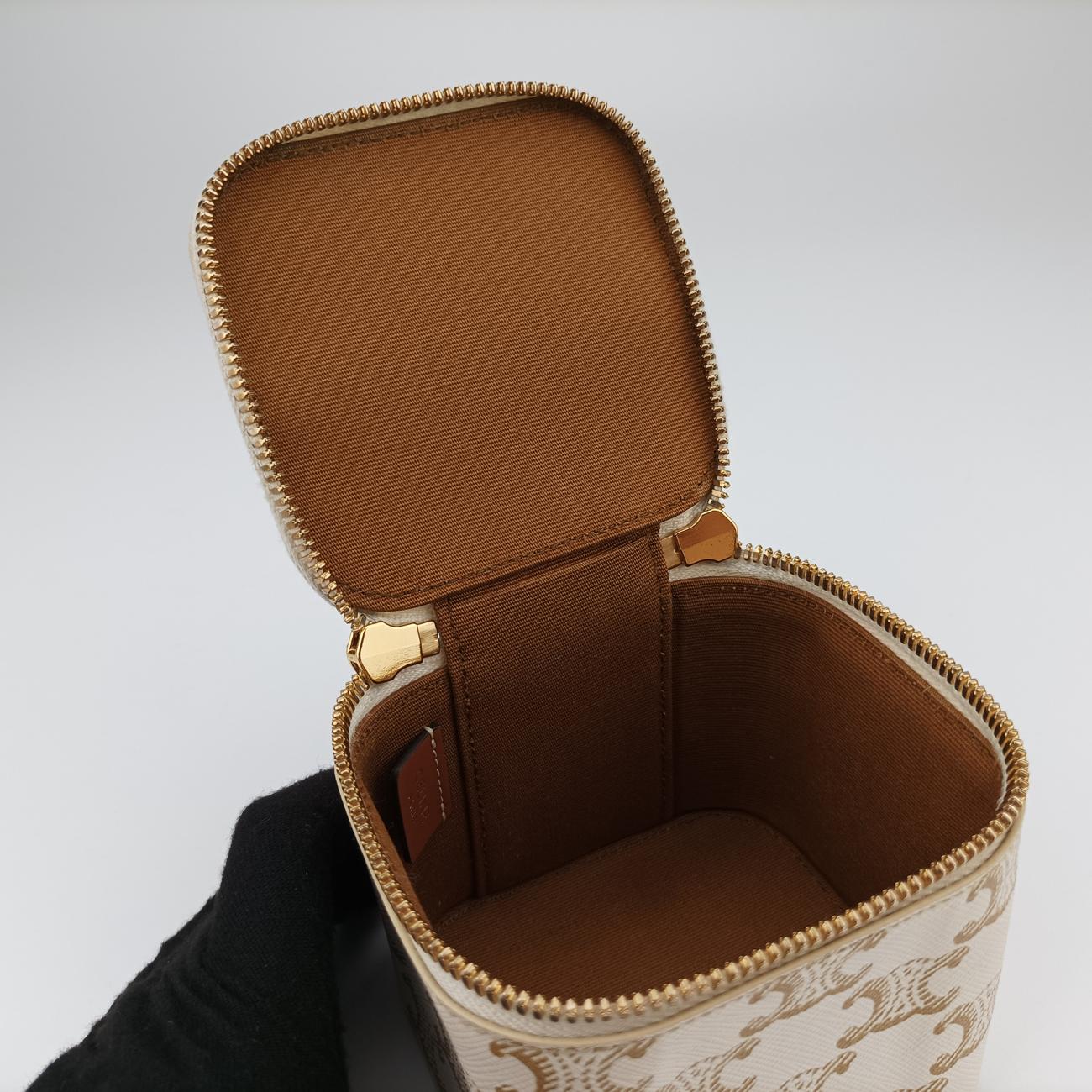 Pre-owned Celine TRIOMPHE mini vanity case White PVC coated canvas  U-DS-0243 White PVC coated canvas  shoulderbag | stylenewstar