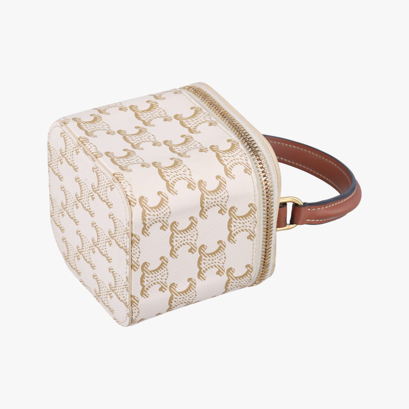 Pre-owned Celine TRIOMPHE mini vanity case White PVC coated canvas  U-DS-0243 White PVC coated canvas  shoulderbag | stylenewstar