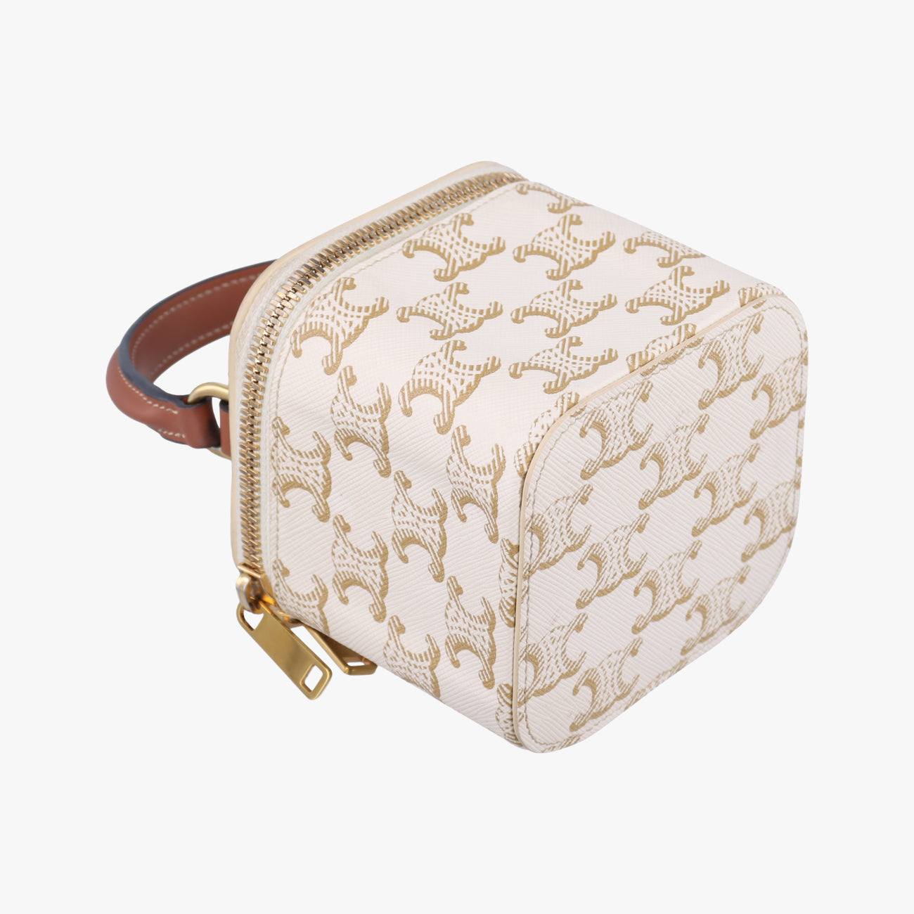 Pre-owned Celine TRIOMPHE mini vanity case White PVC coated canvas  U-DS-0243 White PVC coated canvas  shoulderbag | stylenewstar