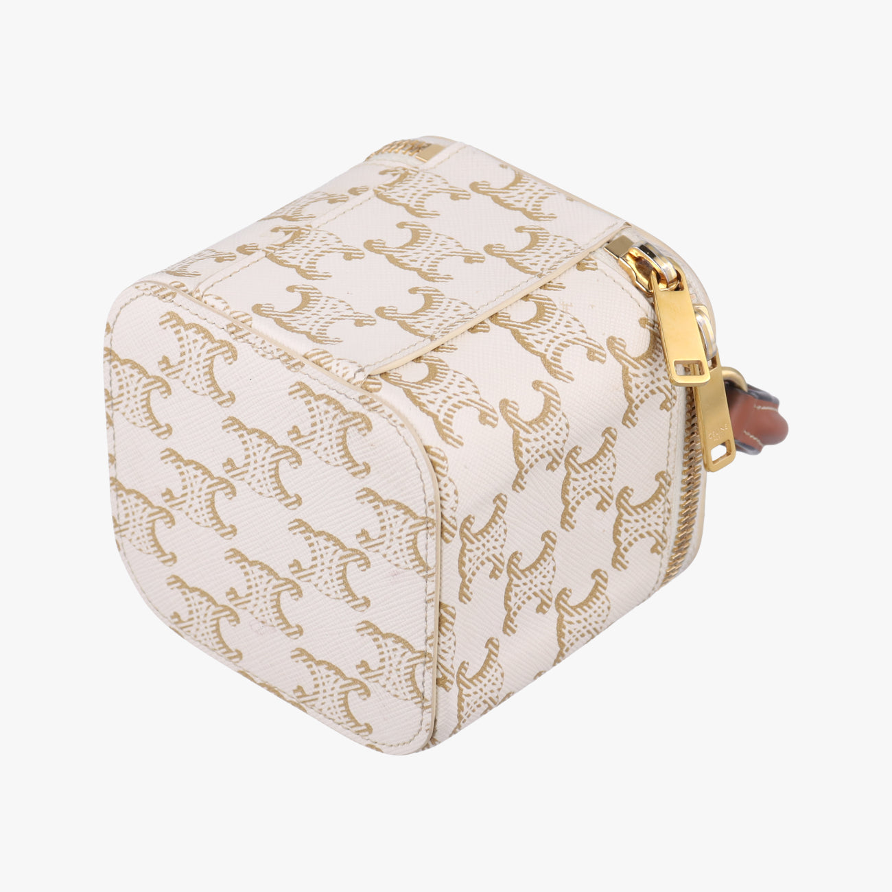 Pre-owned Celine TRIOMPHE mini vanity case White PVC coated canvas  U-DS-0243 White PVC coated canvas  shoulderbag | stylenewstar