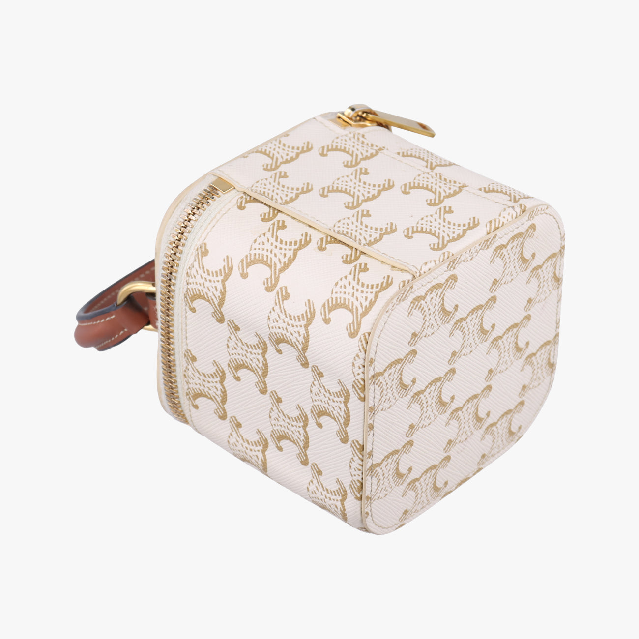 Pre-owned Celine TRIOMPHE mini vanity case White PVC coated canvas  U-DS-0243 White PVC coated canvas  shoulderbag | stylenewstar